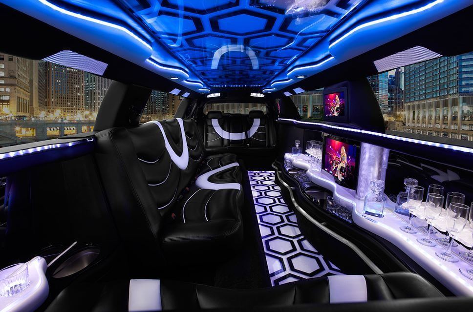 Black Chrysler luxury limousine interior